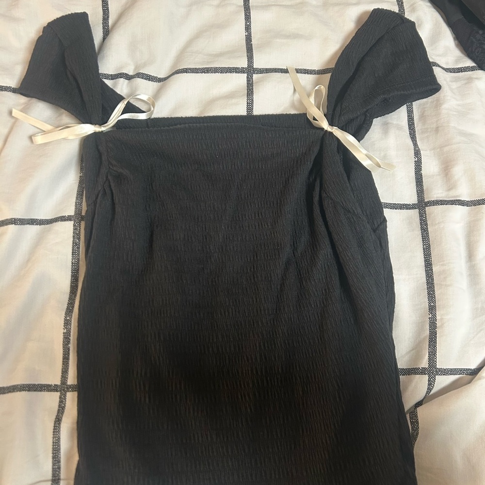 Kimchi Blue Black Off-Shoulder Dress with Ribbon Ties